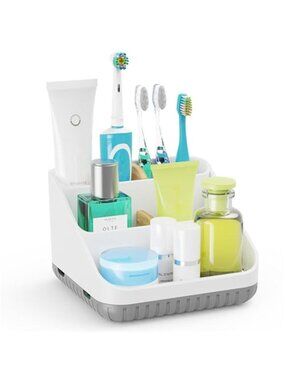 Toothbrush Holder Organizer Countertop Toothpaste Storage Bathroom Organizer